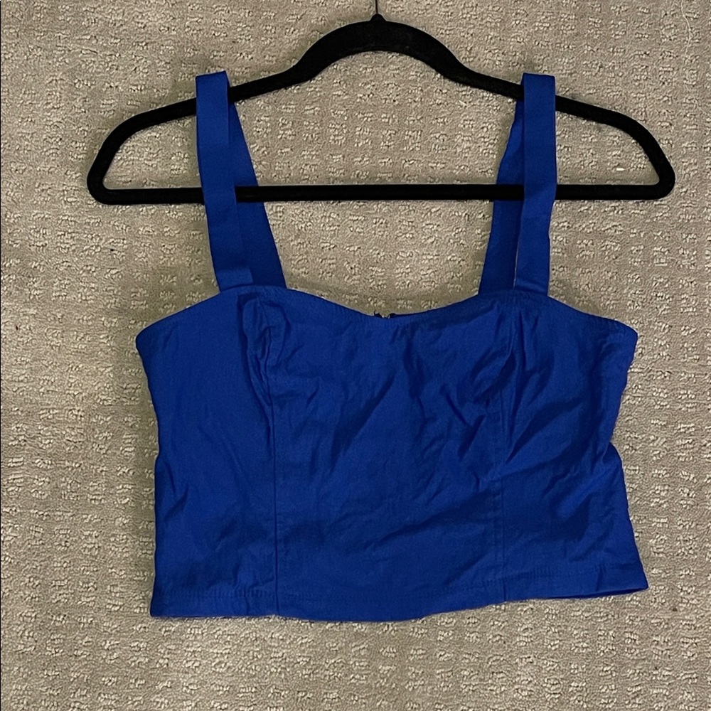 Akira Chicago designer large blue corset crop tank royal blue open strap back